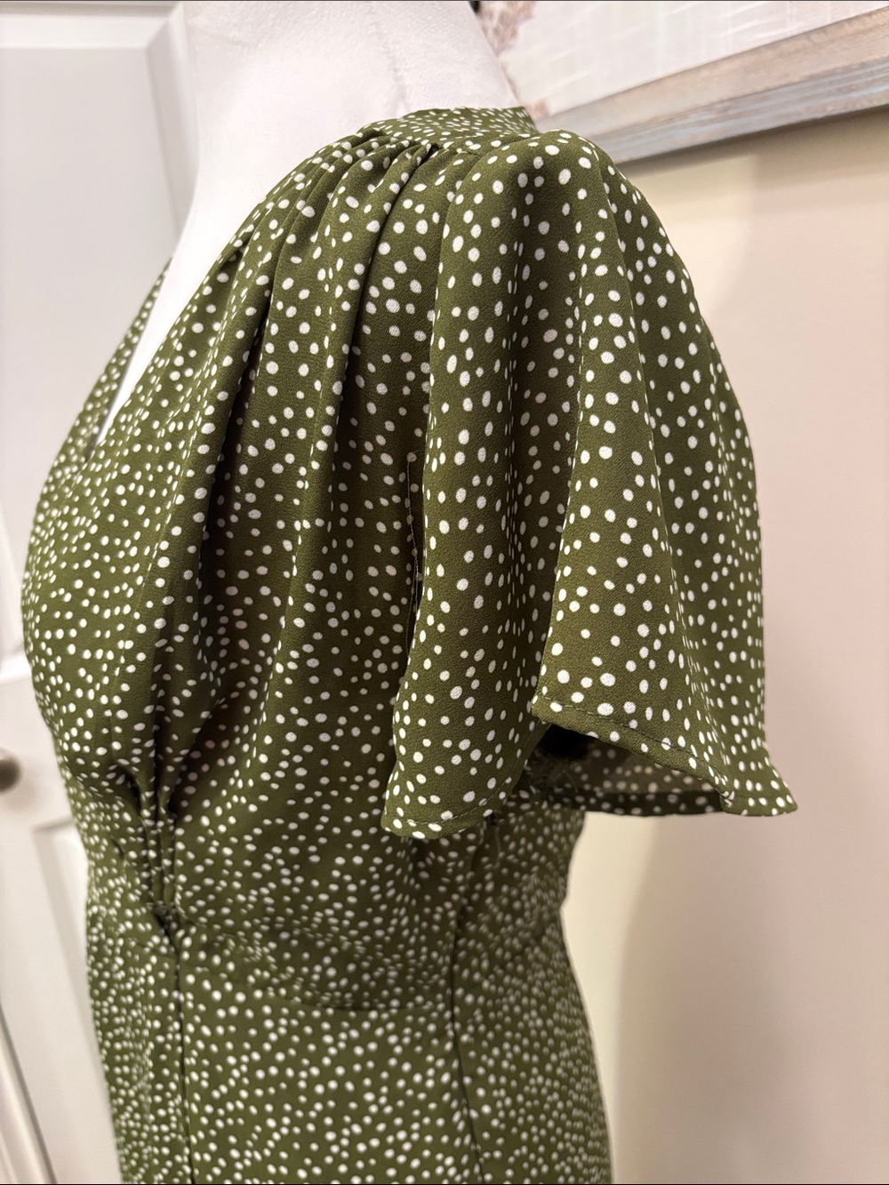 Blue Rain Green Polka Dot V-Neck Maxi Dress Size Small side zipper - Picture 4 of 16